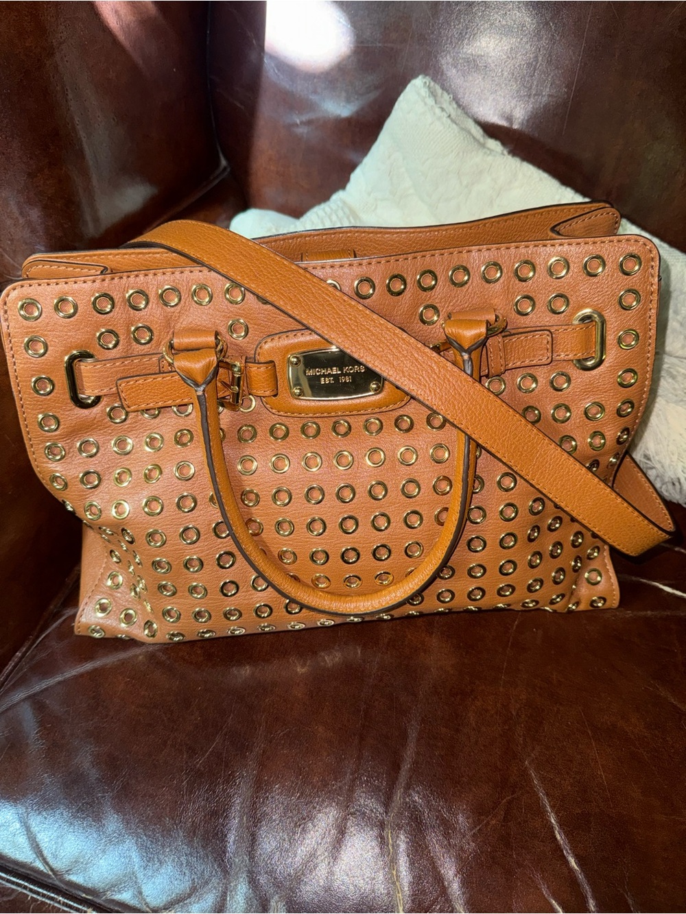 Michael Kors Tan Leather Studded Small Tote Bag